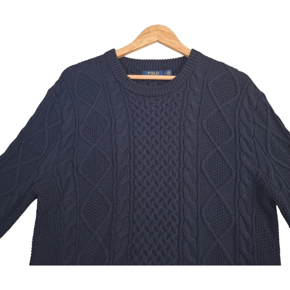 Polo Ralph Lauren Cable Knit Sweater Men's Small Navy Blue Cotton Crewneck S
